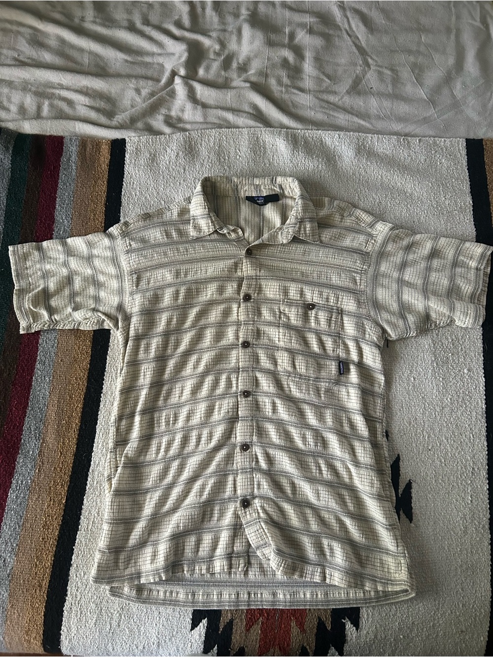 Patagonia Cream Striped Short-Sleeve Button-Down Shirt